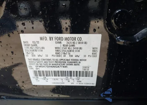 2022 Ford Explorer Xlt from USA, damaged, VIN 1FMSK7DH6NGA77445